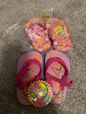chatties Pink and Yellow Butterfly Floral Kids Flip Flops